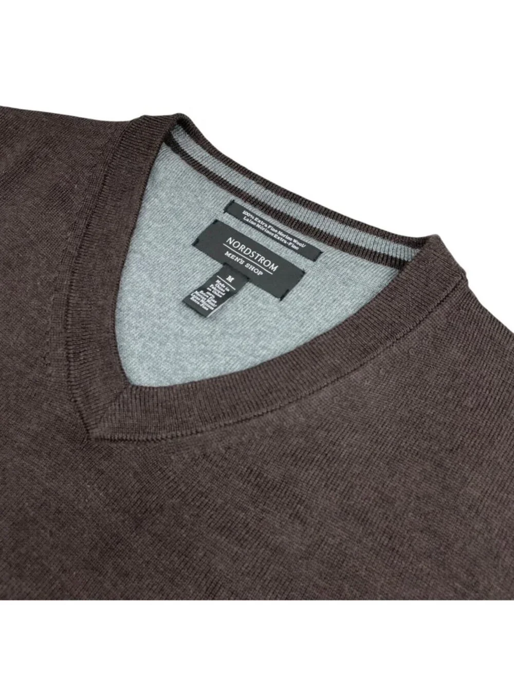 Nordstrom Men's 100% Wool V-Neck Pullover Sweater Brown • Medium
